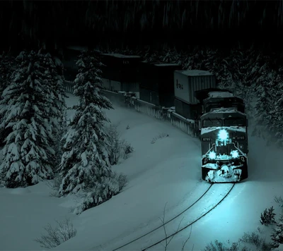 Voyage en train d'hiver à travers un paysage enneigé