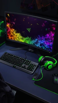 artwork, gaming, gaming setup, logo, razer