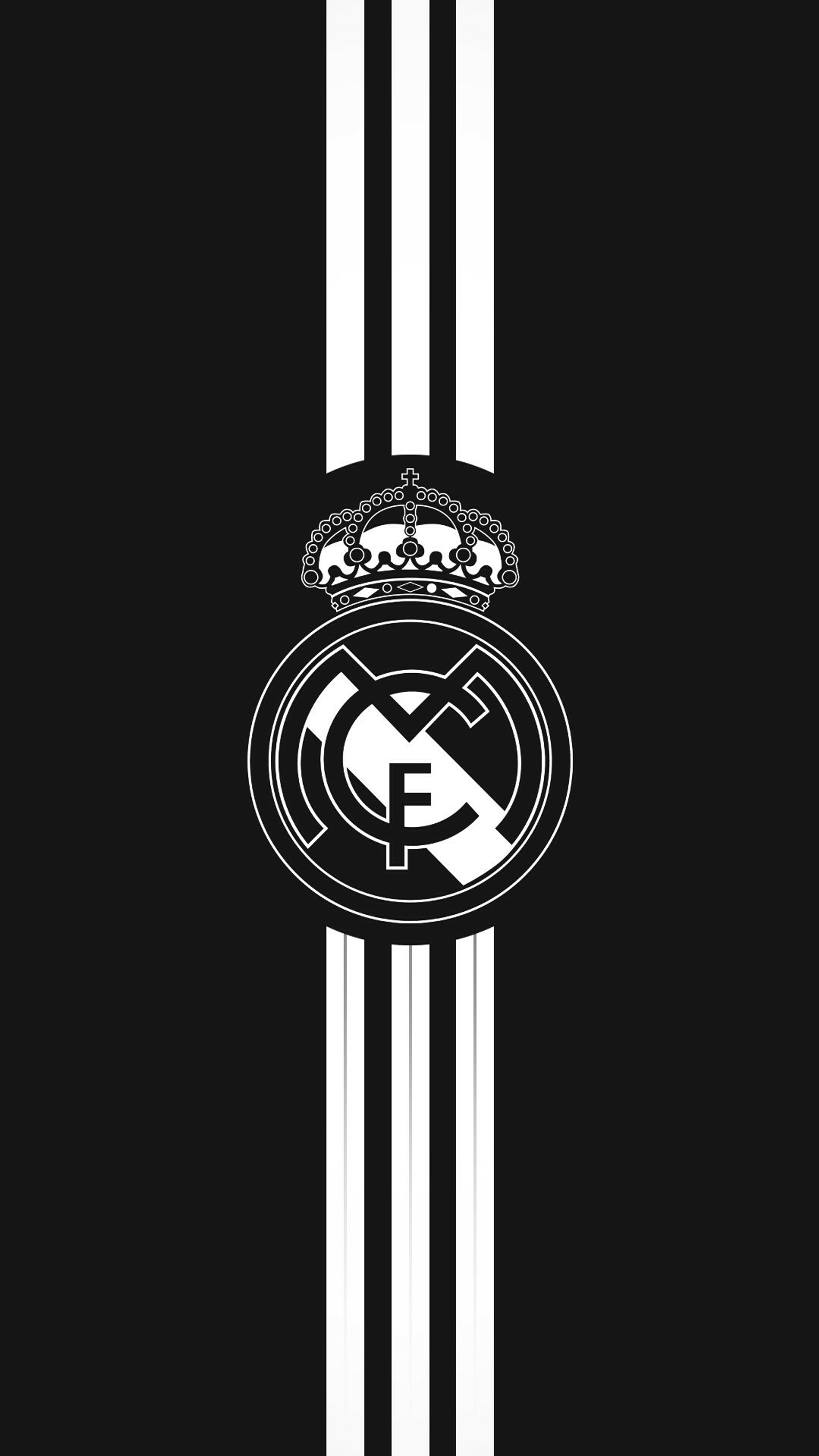 Ein schwarz-weißes wallpaper mit einem schwarz-weißen logo (madrid, echt)