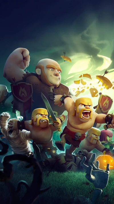 Guerreiros de Clash of Clans avançando para a batalha