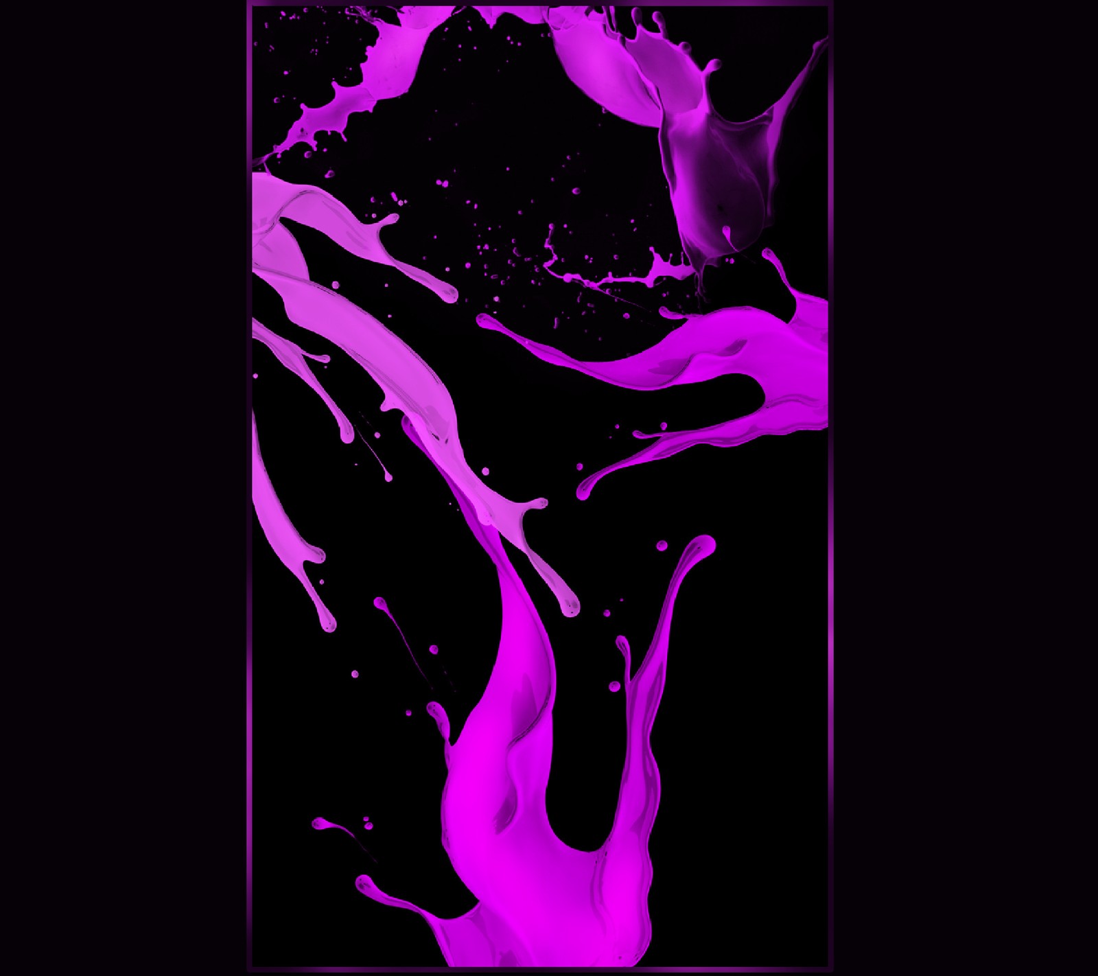 Purple liquid splash on a black background with a black border (design, paint, purple)