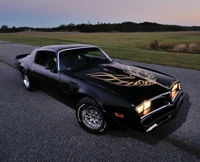 Sleek Black Pontiac with Iconic Design on Open Road at Dusk