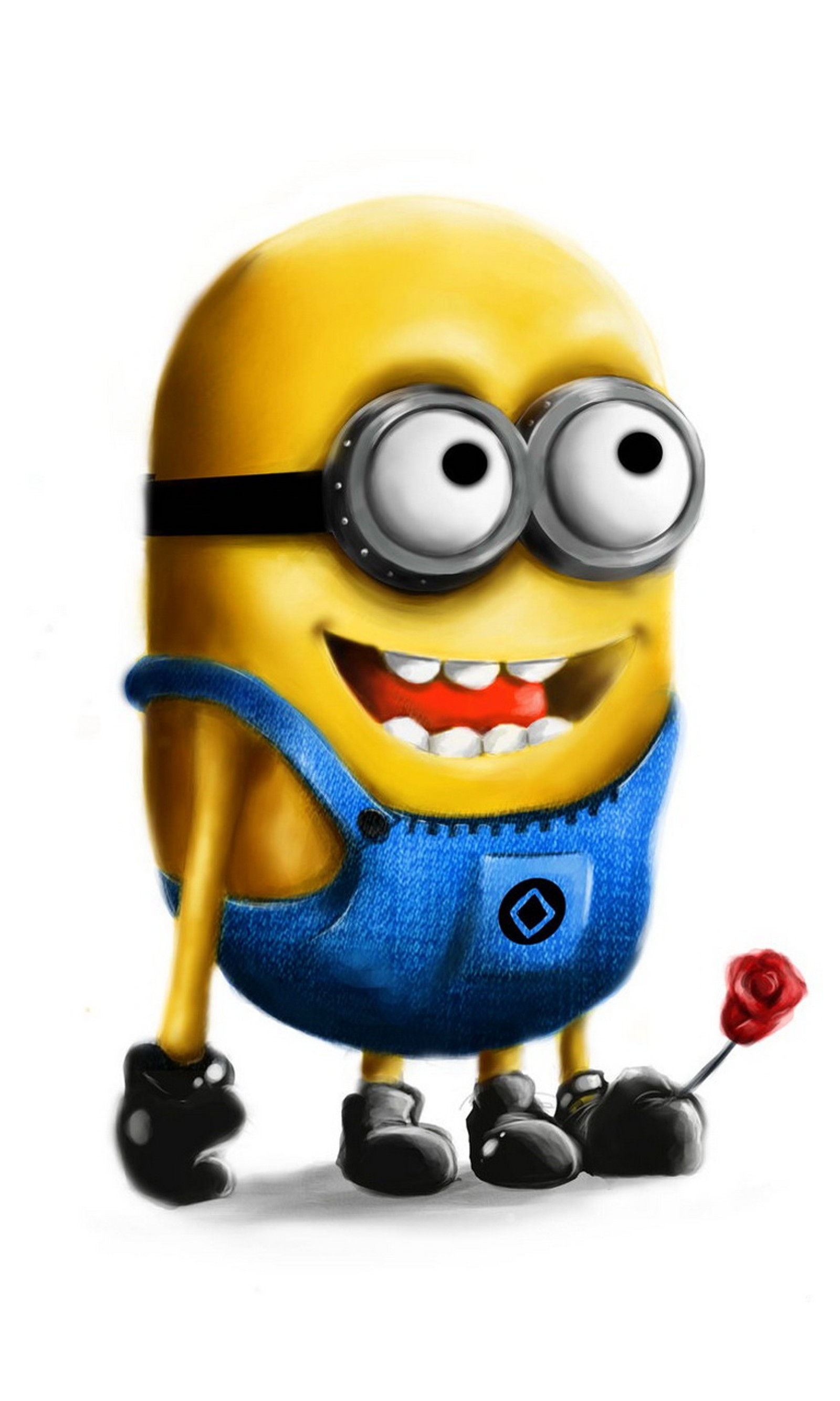 Cartoonfigur eines minions mit einer blume in der hand (zeichentrick, süß lustig, ich einfach unverbesserlich, despicable me, minion)