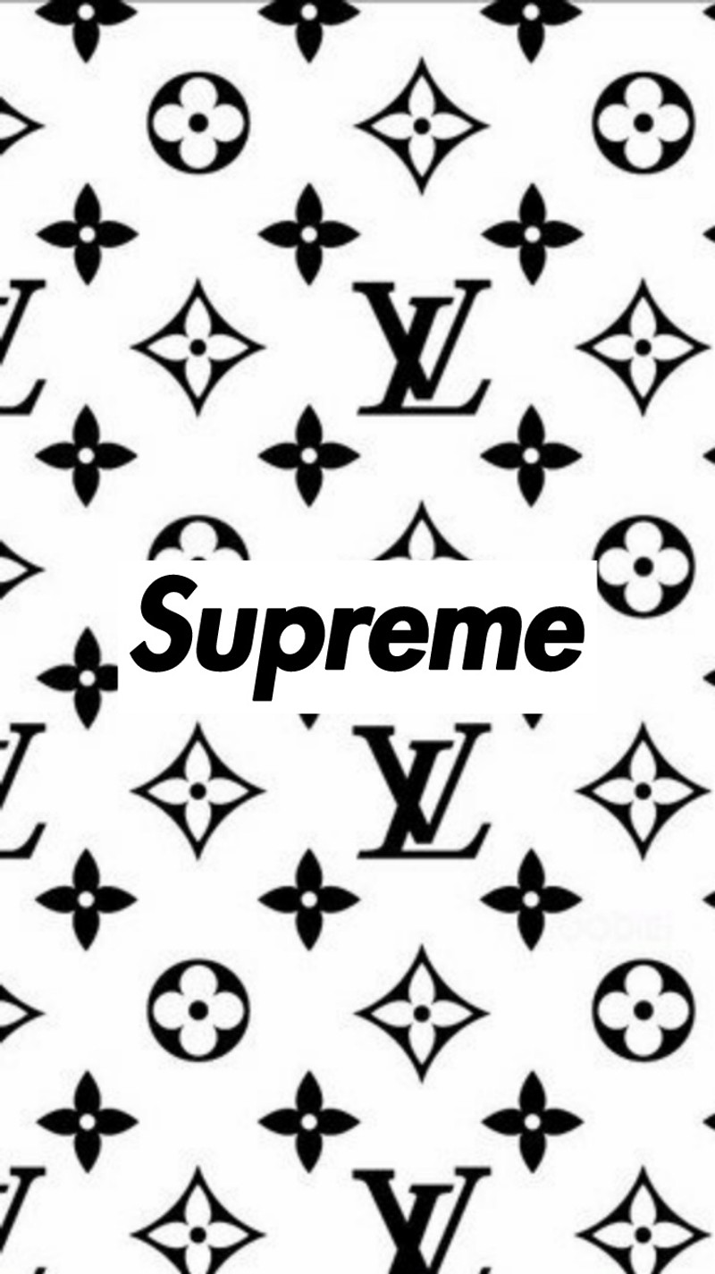 Черно-белое фото узора с логотипом supreme (черно белый, дамаск, луи витон, luis vuitton, lv)