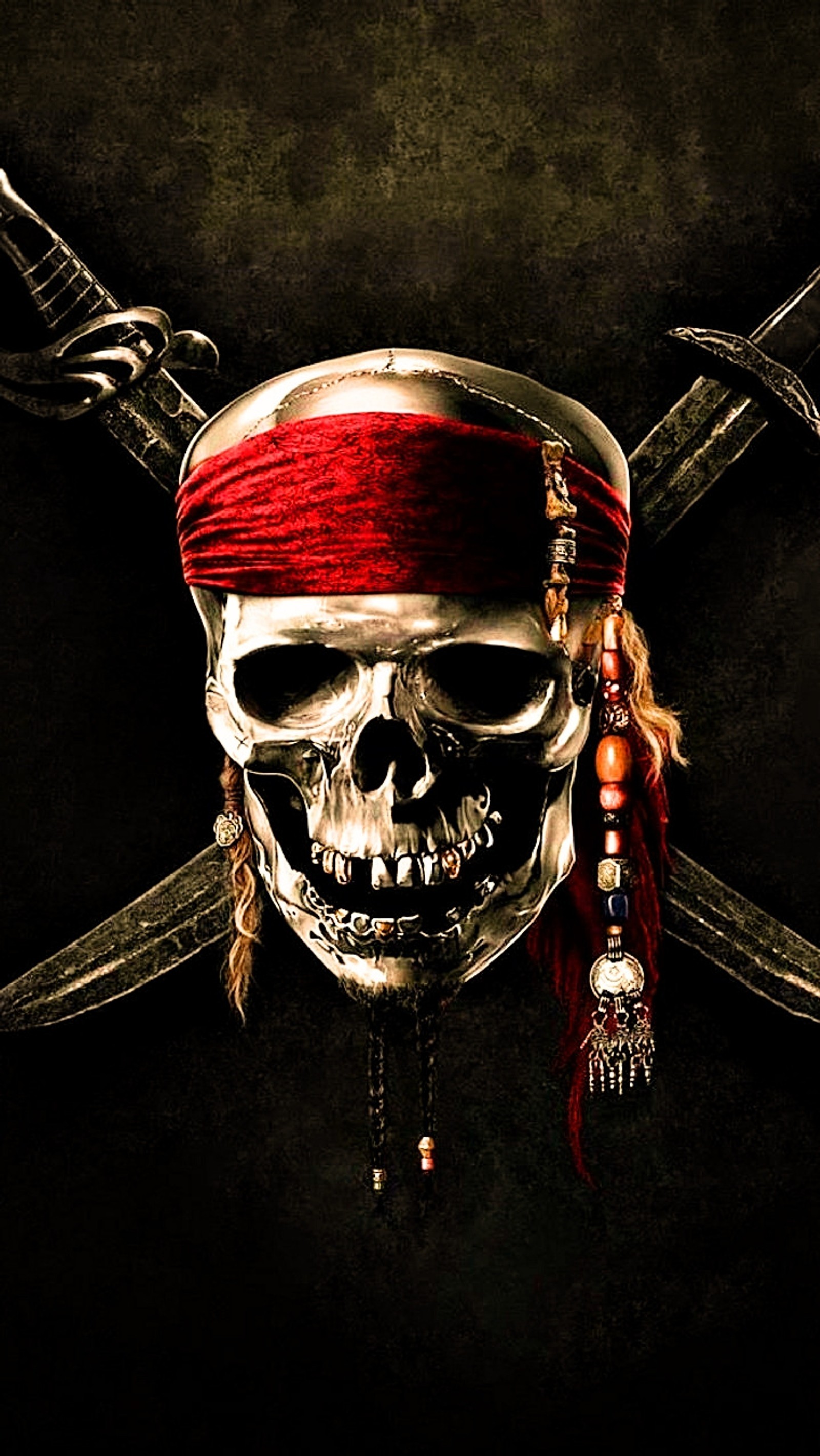 Pirates skull with two swords and a red bandana (pirates, flag)