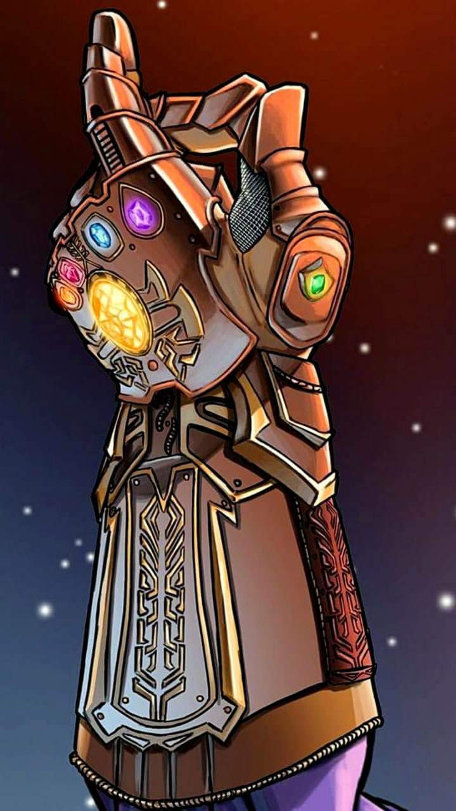 Uma imagem de desenho animado de uma pessoa com uma luva (luva do infinito, vingadores guerra infinita, infinity war, marvel, thanos)