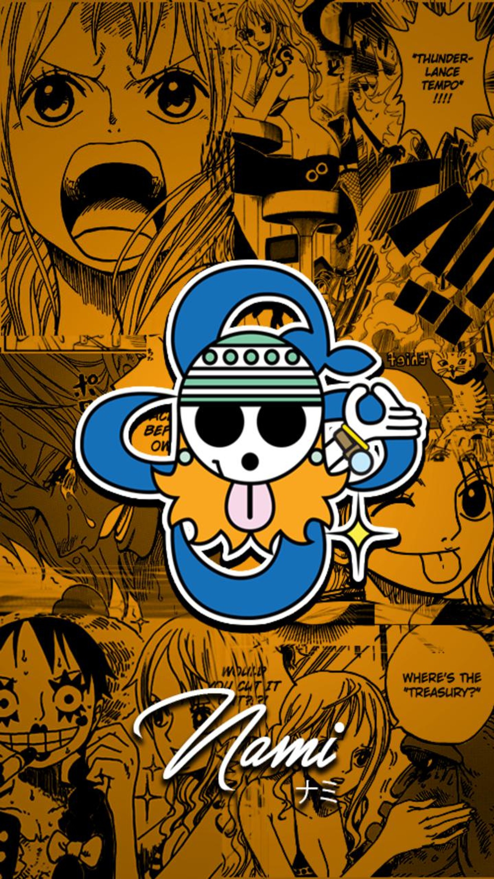 Um close de um personagem de desenho animado com um chapéu e óculos de sol (anime, nami, one piece, símbolo)