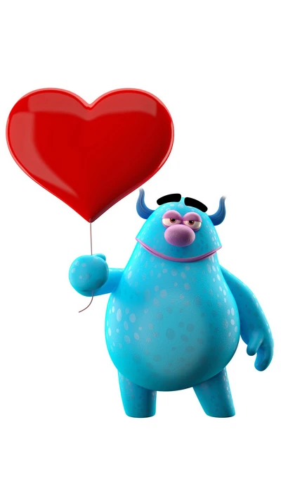 Adorables blaues Monster mit einem herzförmigen Ballon