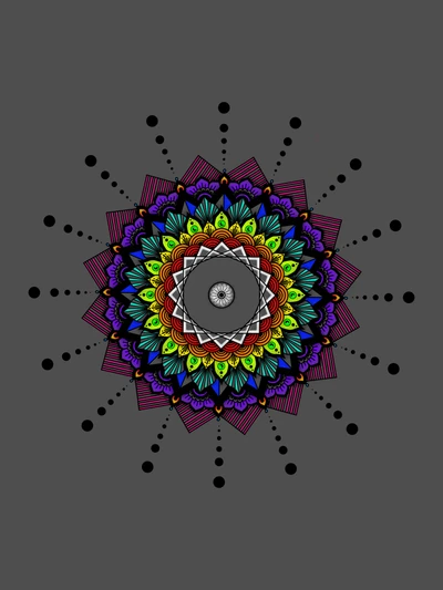 Design de mandala coloré avec des motifs circulaires sur un fond gris