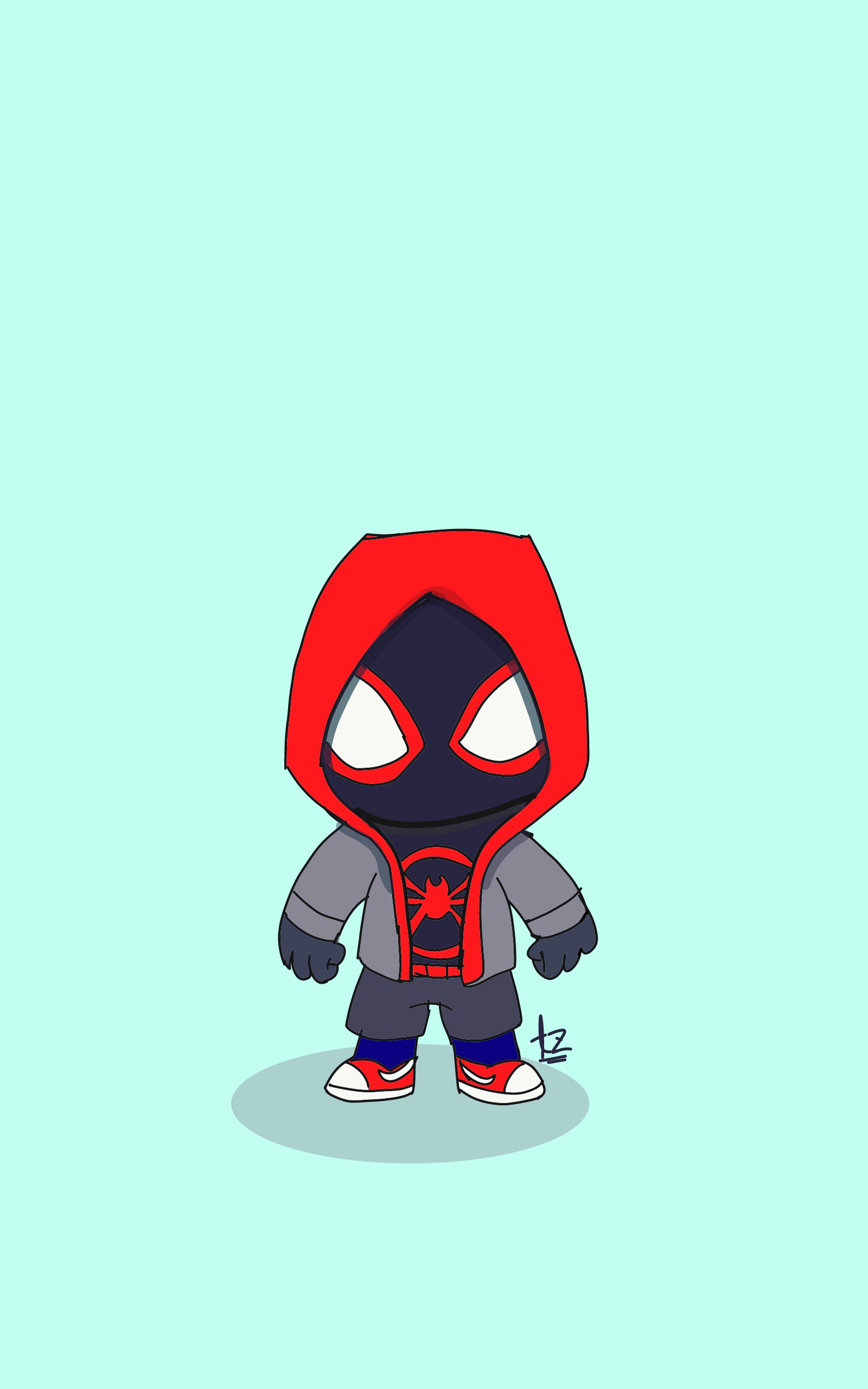 Spider-man en un hoodie avec une cigarette à la main (dessin, spider verse, into the spider verse, enfant, miles)