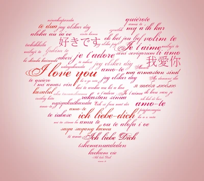 Typographie en forme de cœur de "Je t'aime" en plusieurs langues pour la Saint-Valentin