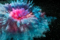 Explosão cósmica vibrante em tons de rosa, magenta e teal, semelhante a uma interpretação artística de um fenômeno celestial.