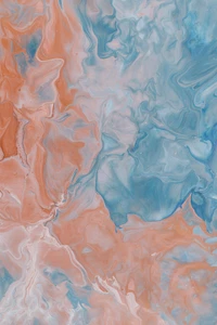 Harmonie fluide : Une abstraction contemporaine en acrylique de tourbillons azur et corail