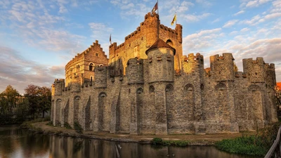 gravensteen, château, palais, fortification, douves