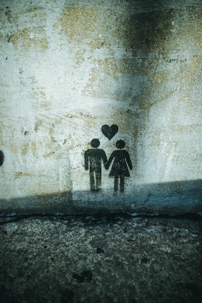 Street Art Illustration of a Loving Couple with Heart