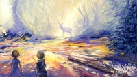 deer hunting, deer, painting, watercolor paint, art wallpaper