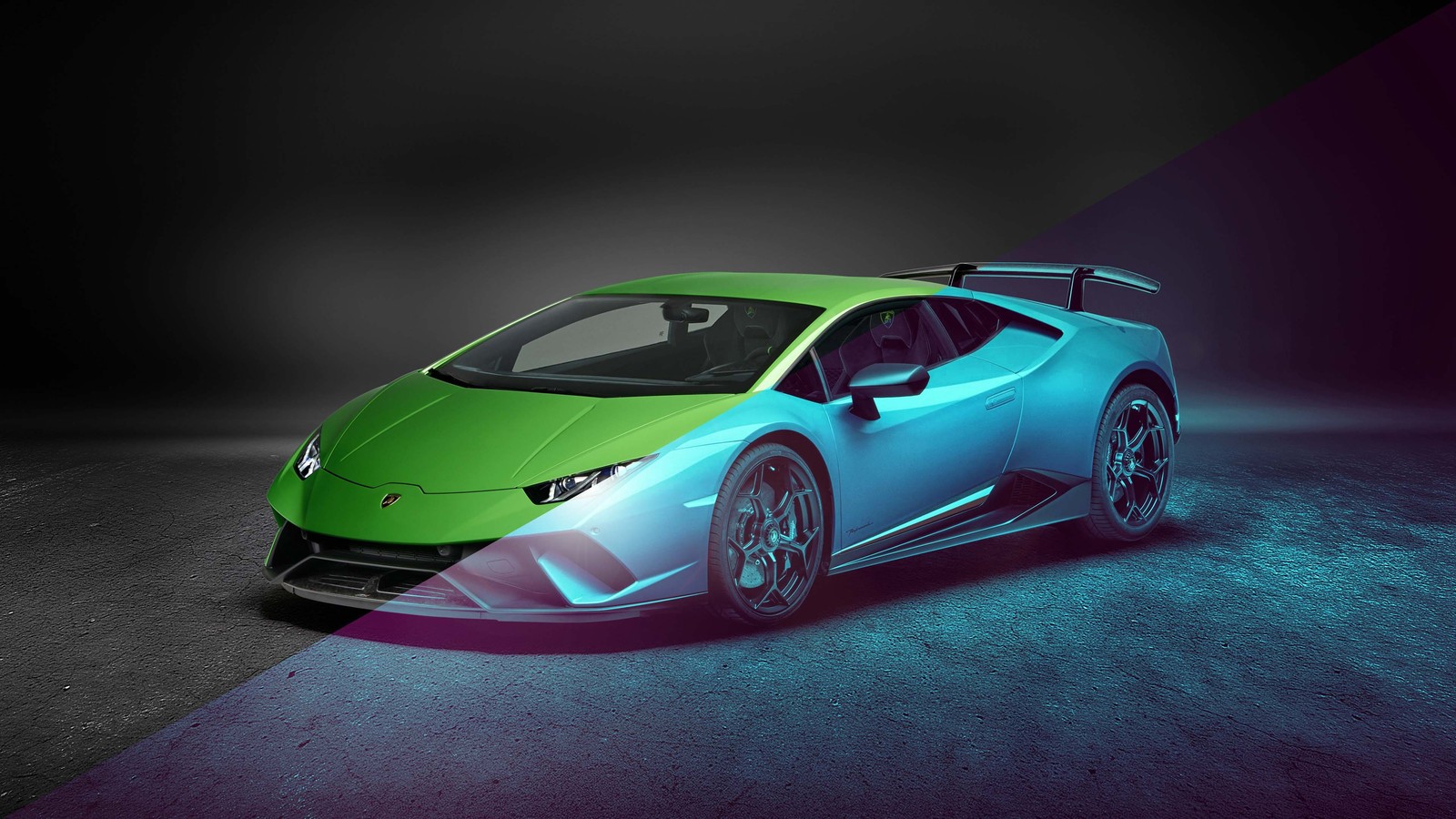 A green and blue lamb lamb car with a black background (2017 lamborghini huracan, lamborghini, cars, sports car, tire)