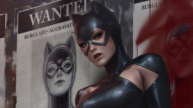 Бэтмен и женщина-кошка позируют рядом с розыском (женщина кошка, catwoman, dc comics, антигерой, комиксы)