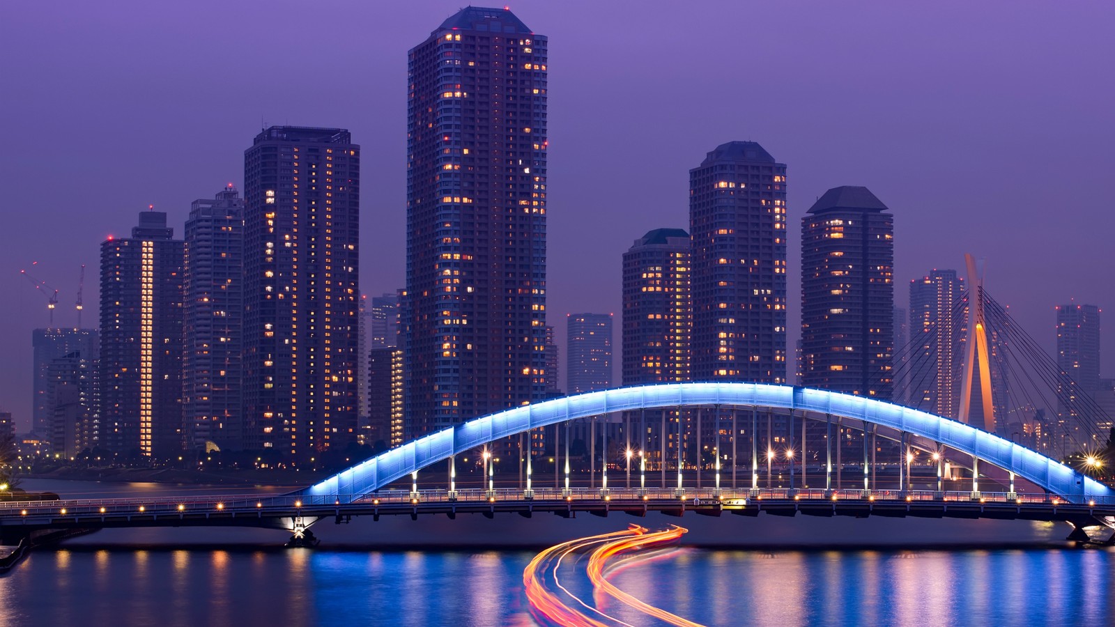 Descargar fondo de pantalla puente, noche, ciudad, paisaje urbano, panorama