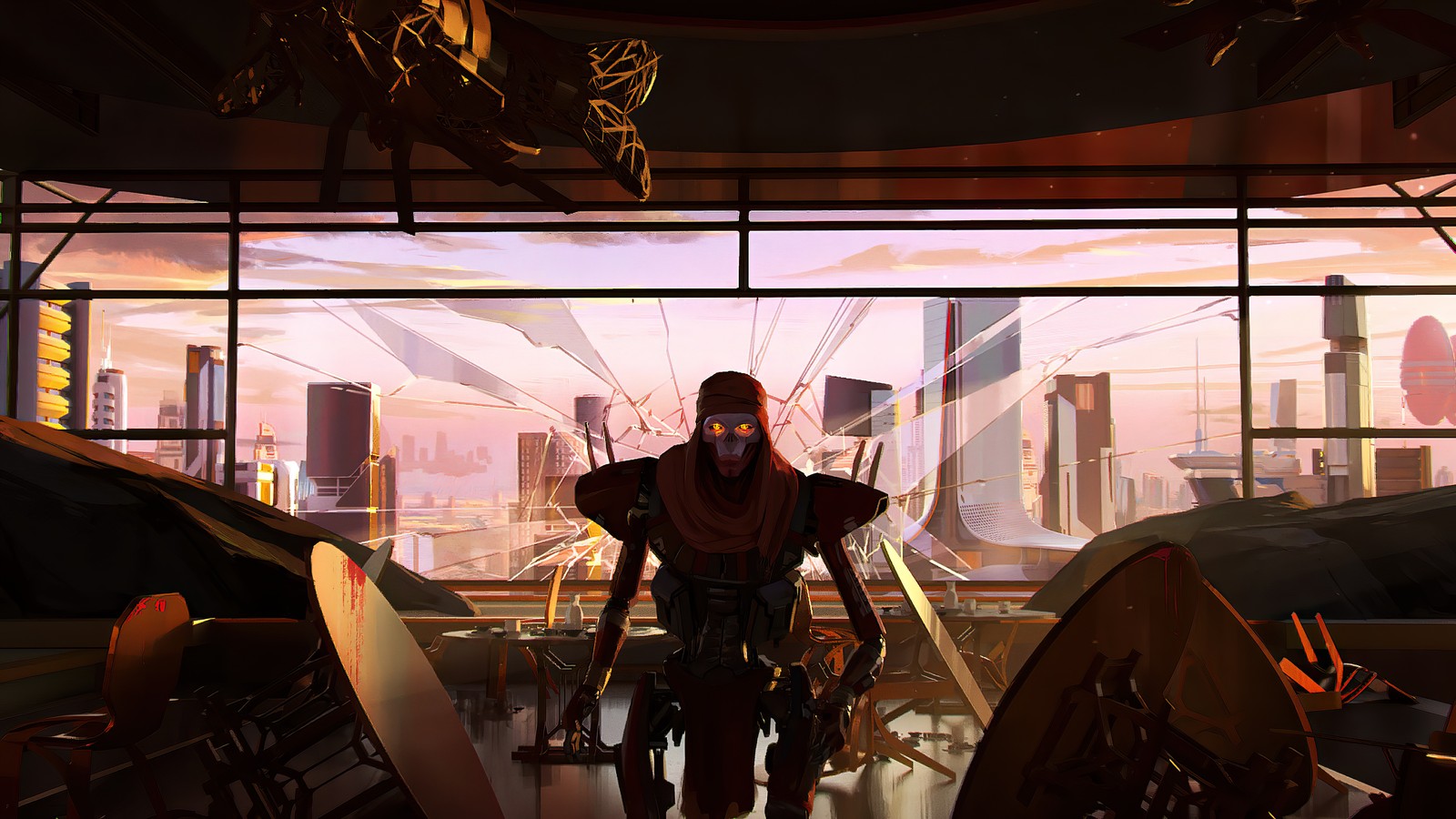 Arafed image of a man standing in a futuristic space station (revenant, apex legends, video game, loading screen)