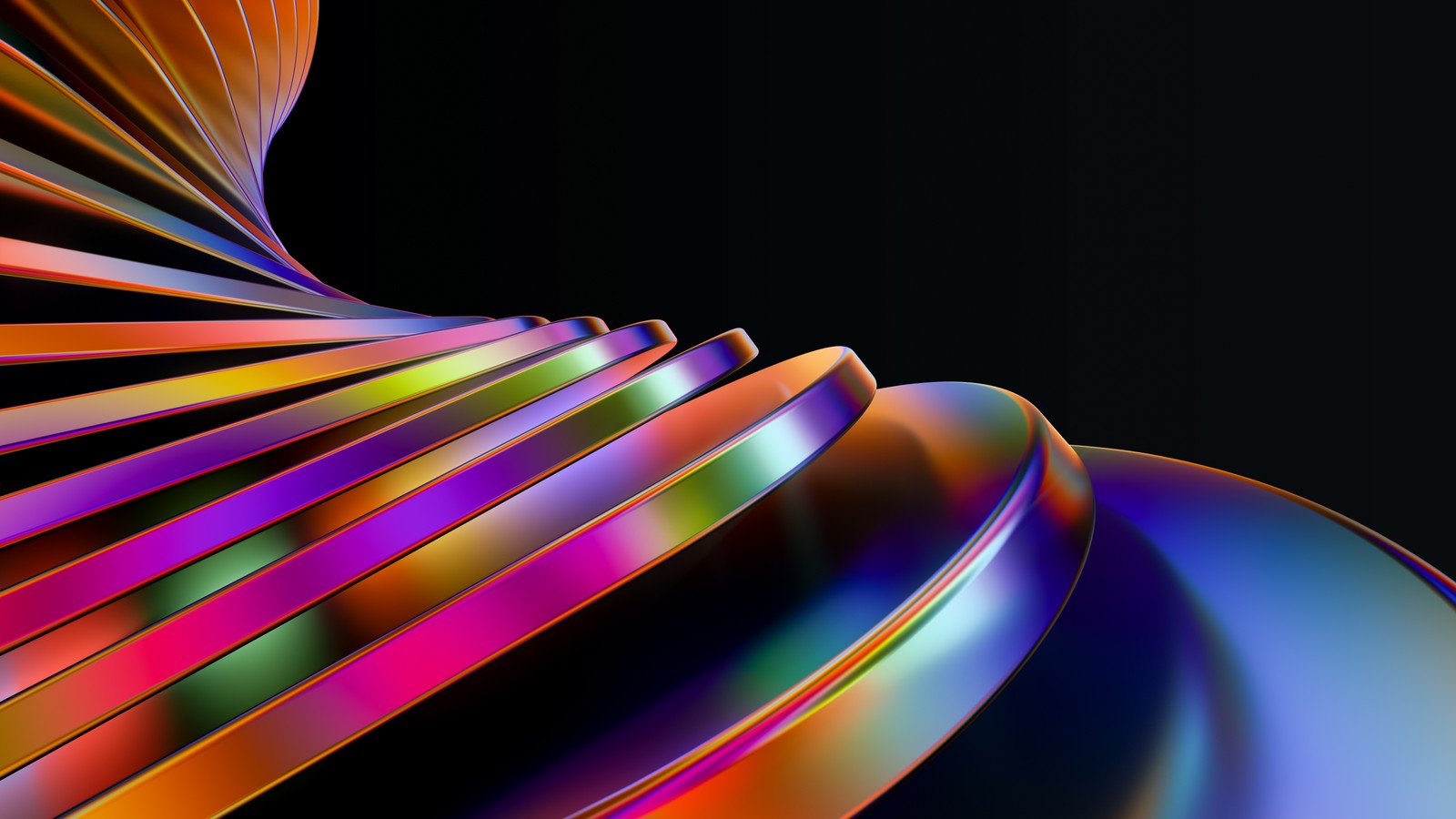 abstract design, rainbow swirl, black background, colorful, vibrant Download Wallpaper