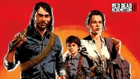 Динамичная тройка из Red Dead Redemption 2 на фоне смелого заката