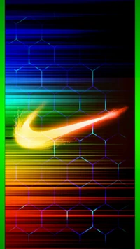 Logo de Nike en neón vibrante con patrones hexagonales