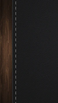 Black Leather Texture with Stitching on Wood Background