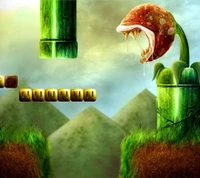 A aventura espera: Mario contra a planta carnívora em um mundo de jogo vibrante