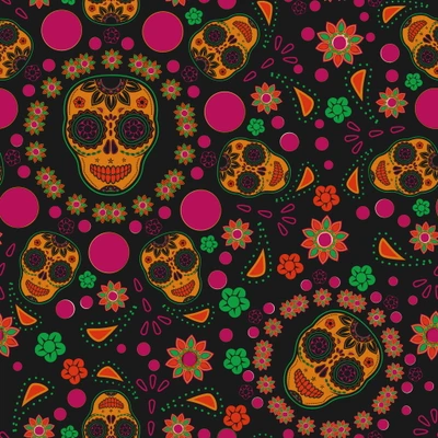 Colorful Abstract Floral Skulls Pattern