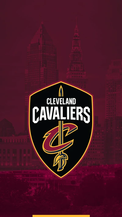 Cleveland Cavaliers-Logo mit Stadt-Skyline-Hintergrund