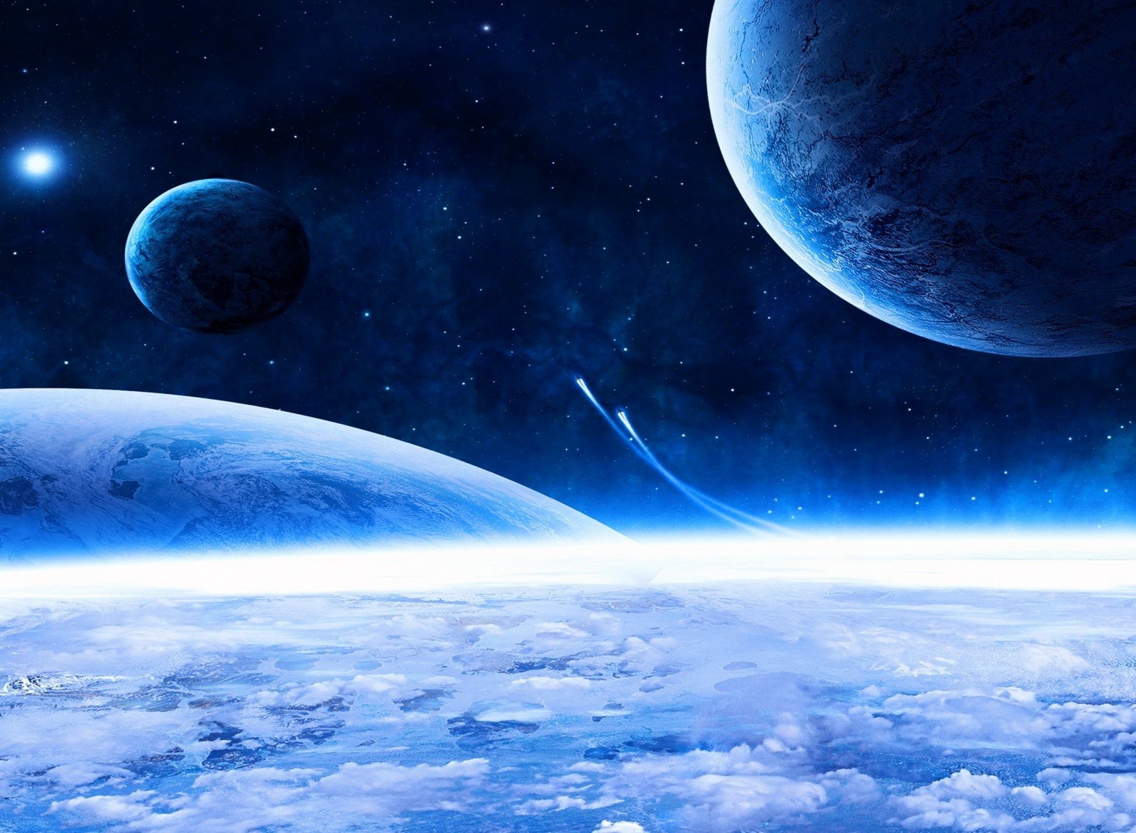 Lade earth blue clouds, planeten, stars outer space Hintergrund herunter