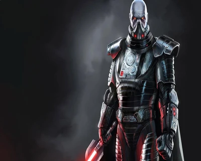 Sith Lord in Dark Armor with Red Lightsaber