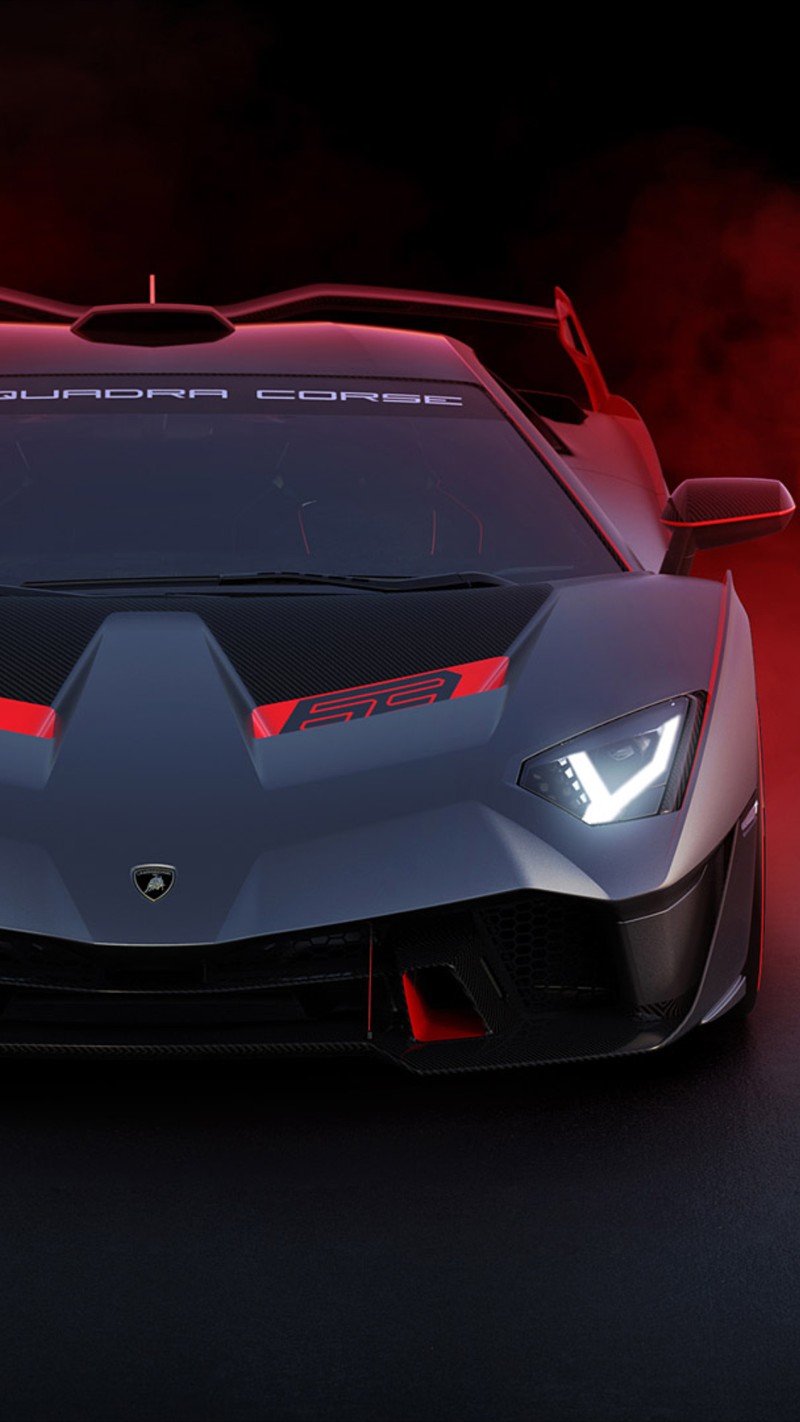 Крупный план спортивного автомобиля с красными огнями на нём (lamborghini, sc18, новый, машина, гиперкар)