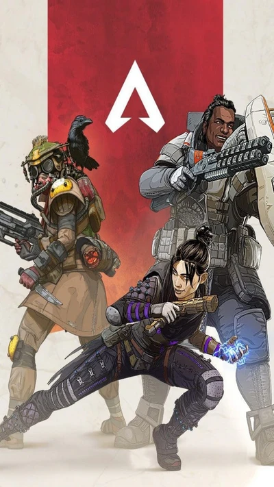 Trio dinâmico de Apex Legends: Bloodhound, Gibraltar e Wraith prontos para a batalha