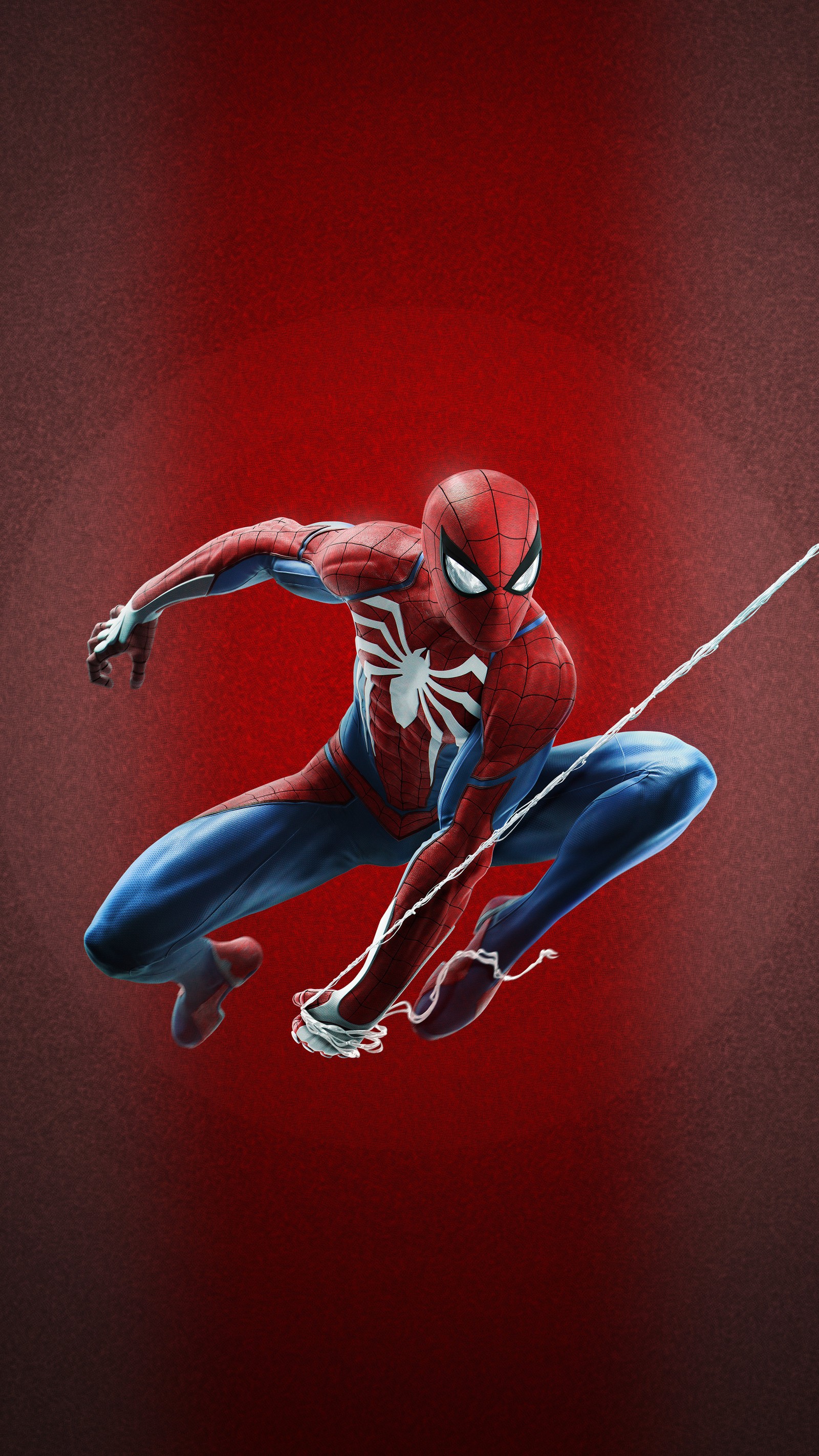 Spider-man dans les airs avec un fond rouge (marvel, spiderman)