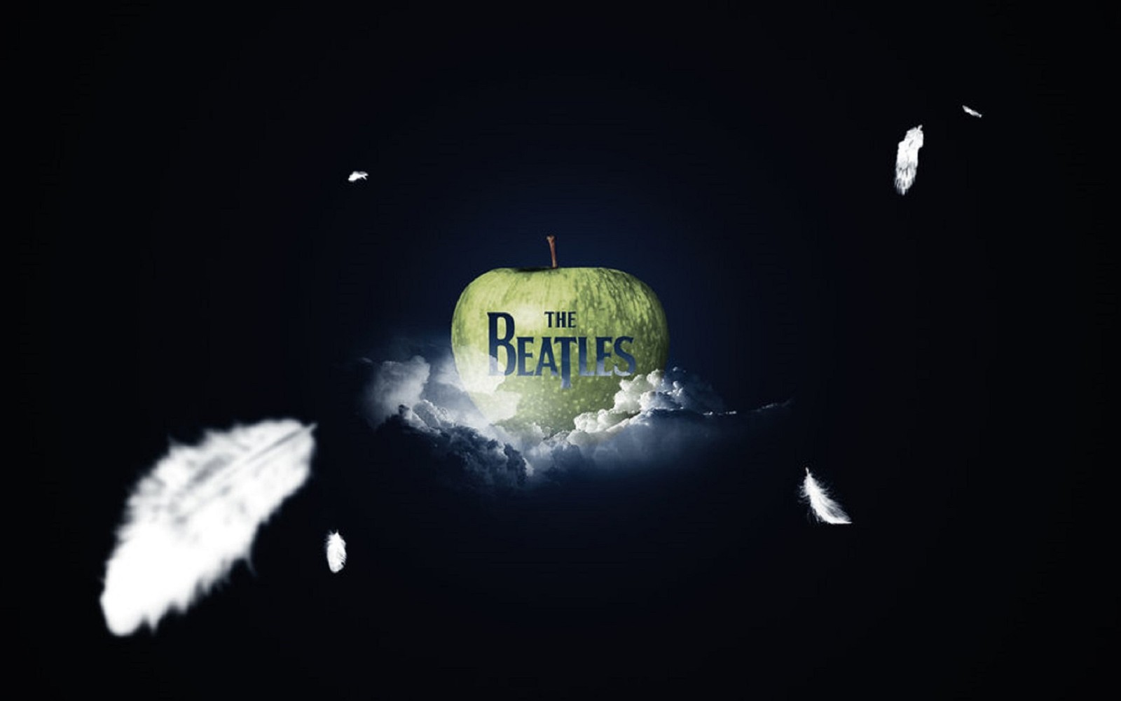 Uma maçã com o logo dos beatles flutuando no ar (maçã, banda, beatles, the beatles)