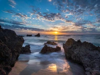 shore, sea, sunset, rock, ocean