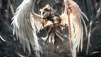 Guerreiro Celestial: Um Guardião Angelical Empunhando uma Espada em um Reino Fantástico