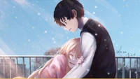 Intimate Embrace Under a Winter Sky: Kaori's Heartfelt Moment