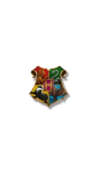 Escudo de Hogwarts con el símbolo de Slytherin y otros emblemas de casas