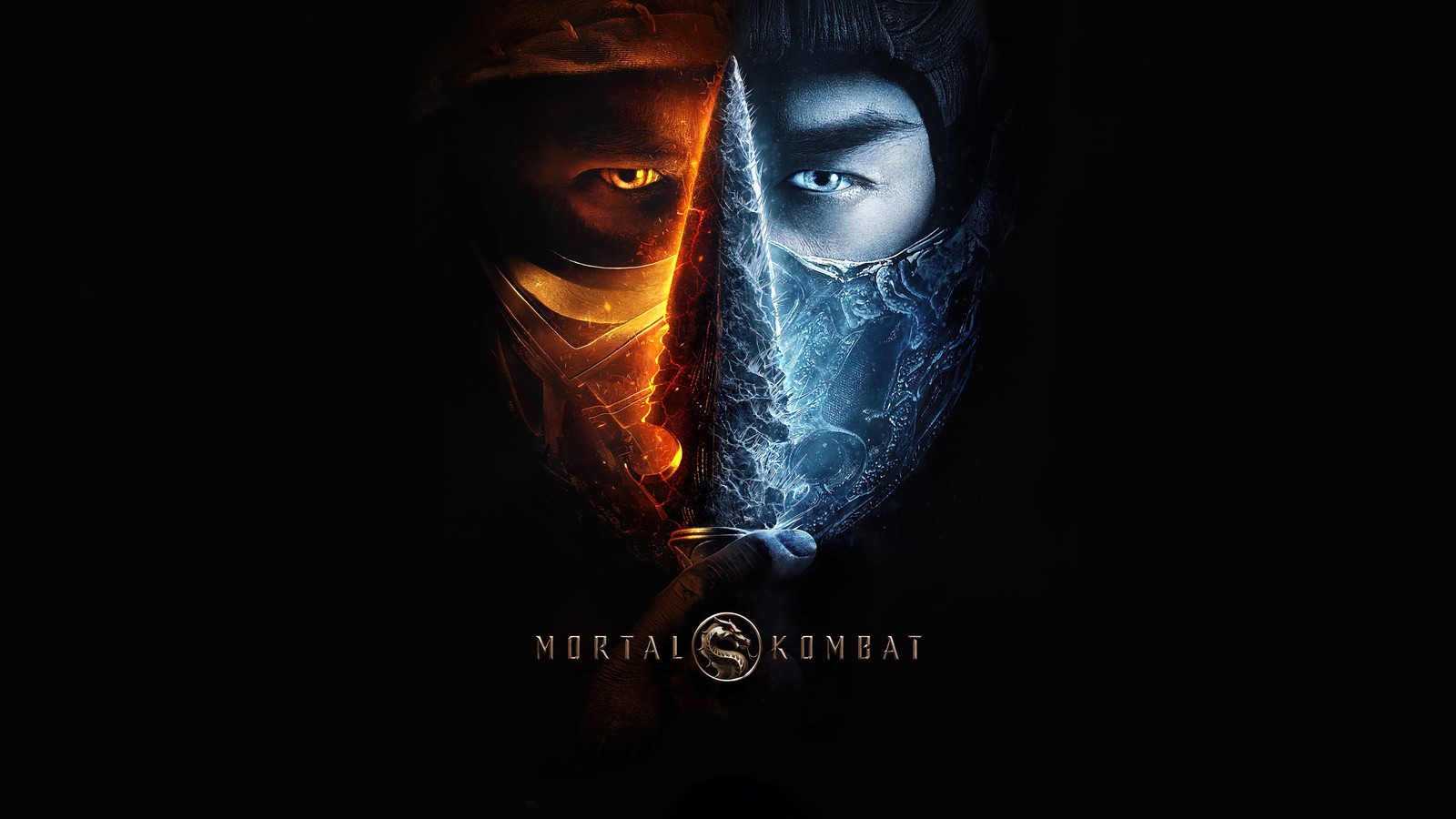 Крупный план двух людей с ножом в руках (mortal kombat, постер, скорпион, sub zero, кунай)