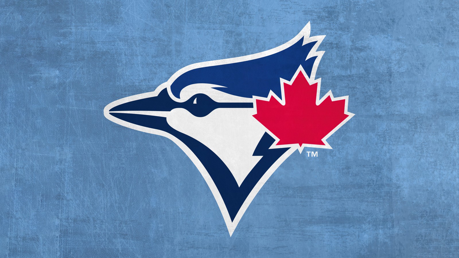 Un logo de blue jays sobre un fondo azul con una hoja de arce (toronto blue jays, equipo de béisbol, liga mayor de béisbol mlb, 5k, deportes)