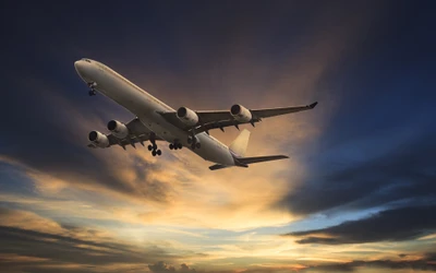 Wide Body Aircraft Landing at Sunset