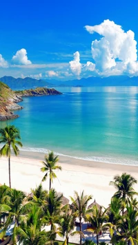 playa, hermoso, azul, nubes, océano