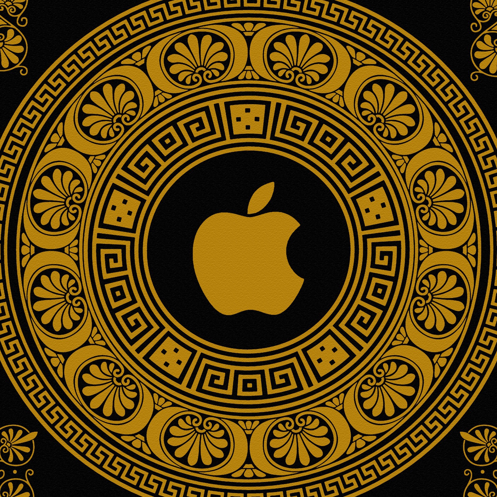 Um close de um logotipo da apple dourado em um fundo preto (antigo, maçã, grécia, grego, logotipo)