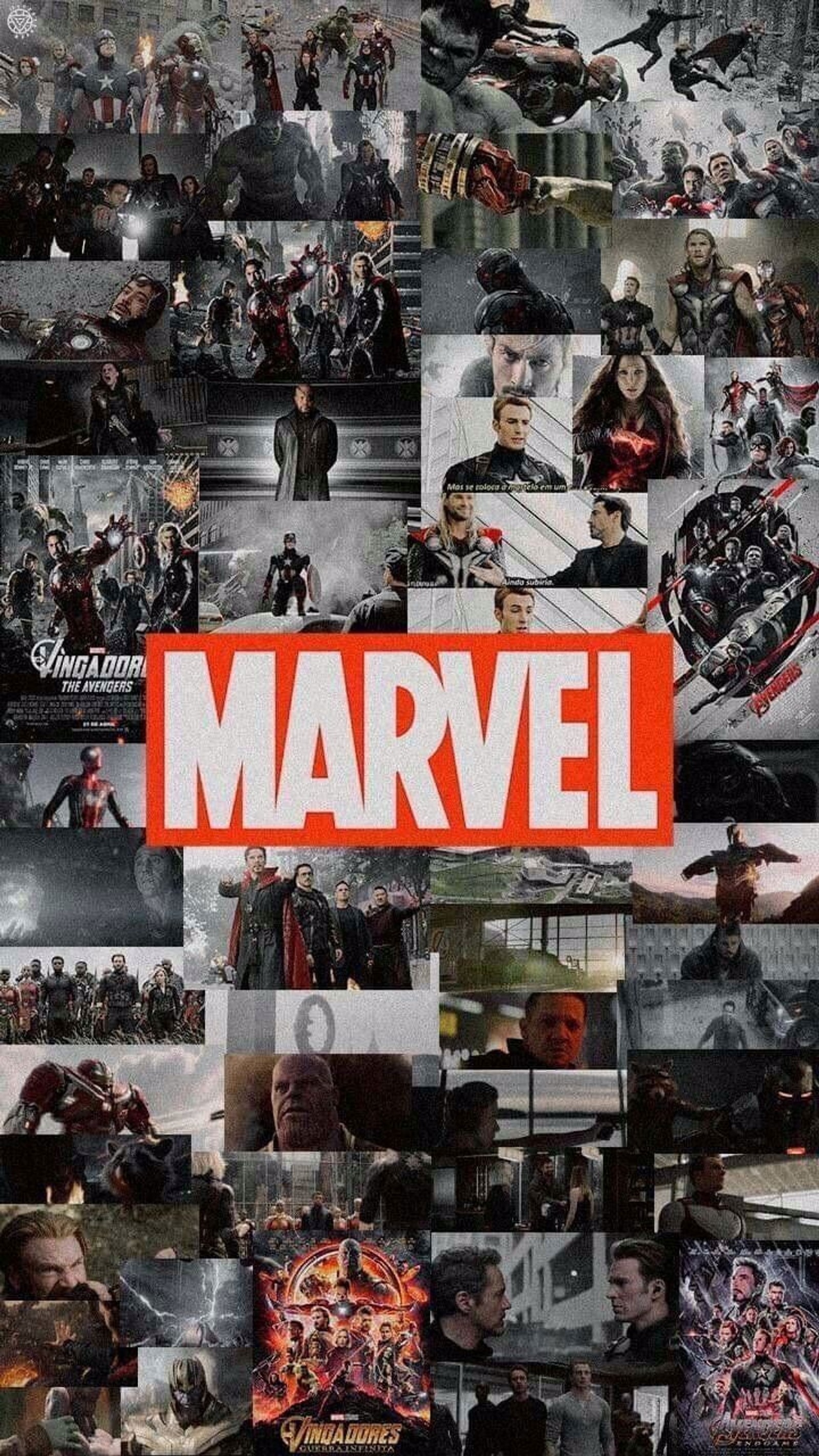 A close up of a collage of images of marvel characters (avengers, marvel)