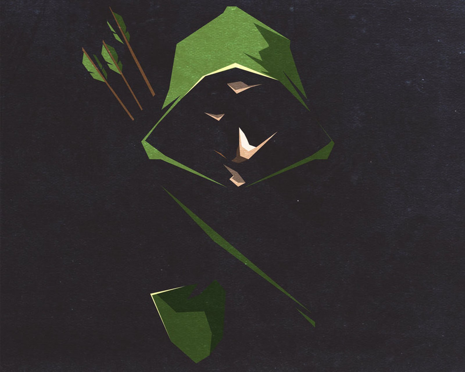 Arrows are in the green hoodie of a man with a bow (arrow, green)