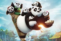 Pandas brincalhões em uma paisagem caprichosa