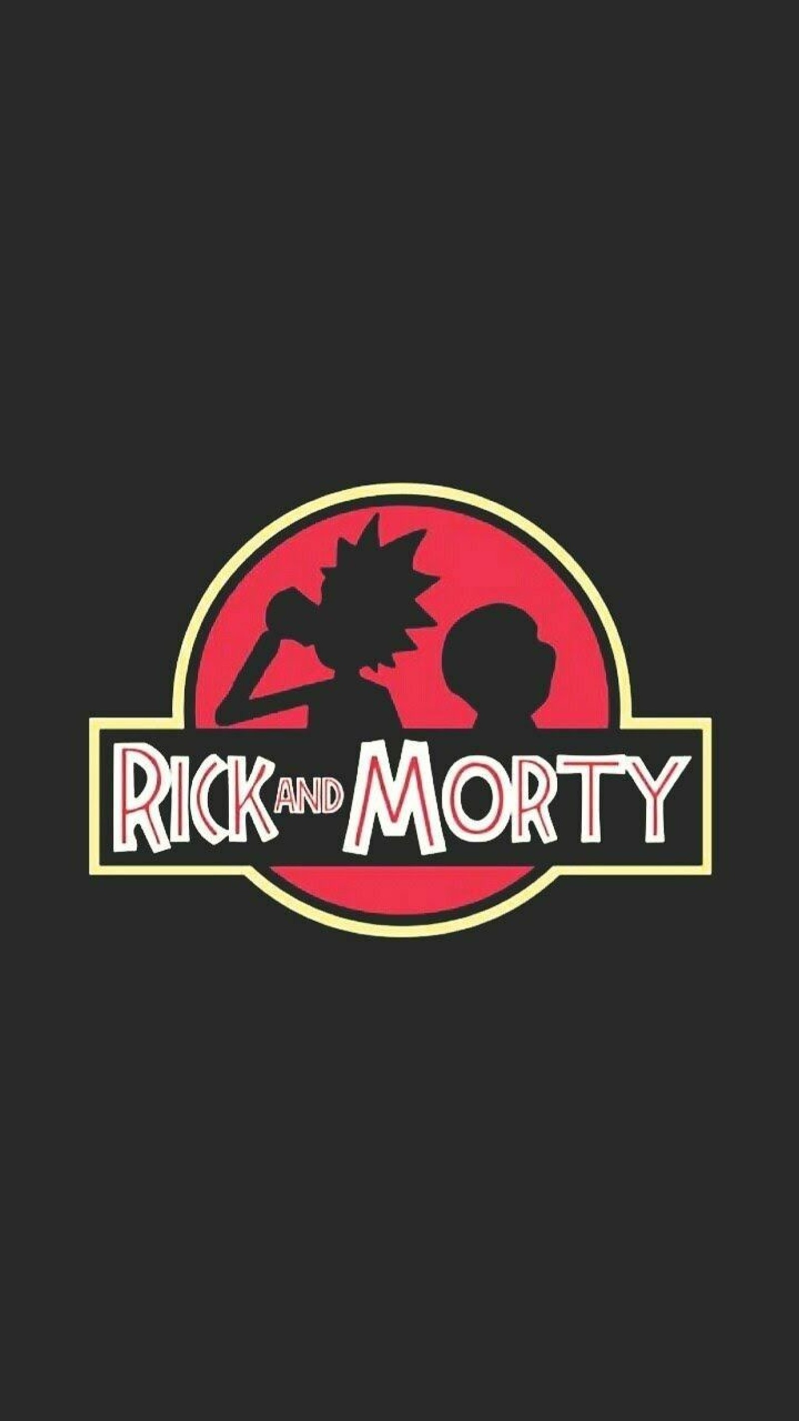 Le logo de rick et morty sur un fond noir (jurassique, homme, morty, parc, citations)